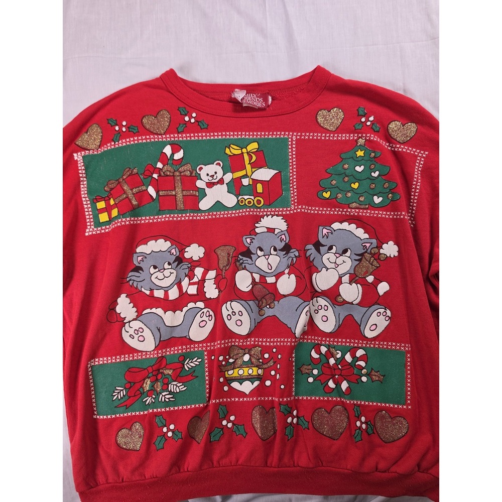 Family Friends & Memories Sweatshirt Womens XL Red Cat Christmas Ugly Graphic